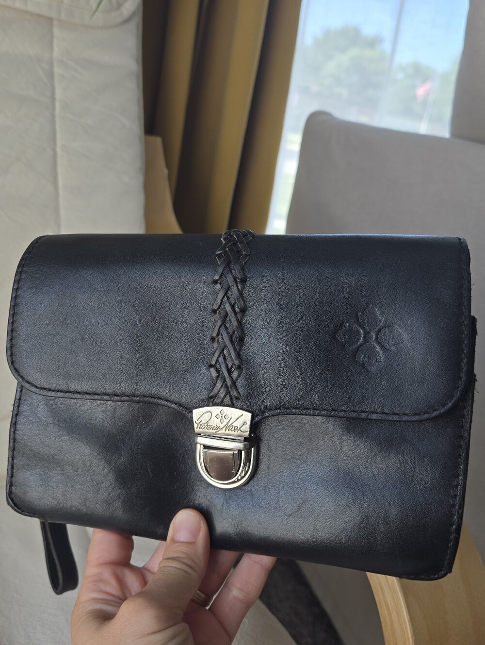 Patricia Nash Bianco‎ Black Leather Wristlet Clutch Organizer